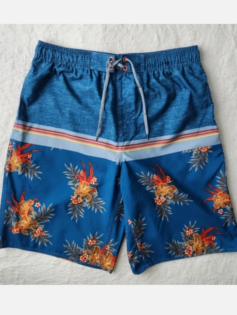 Burnside Graphic Print Swim Shorts With Mesh Liner & Pockets, Size Medium